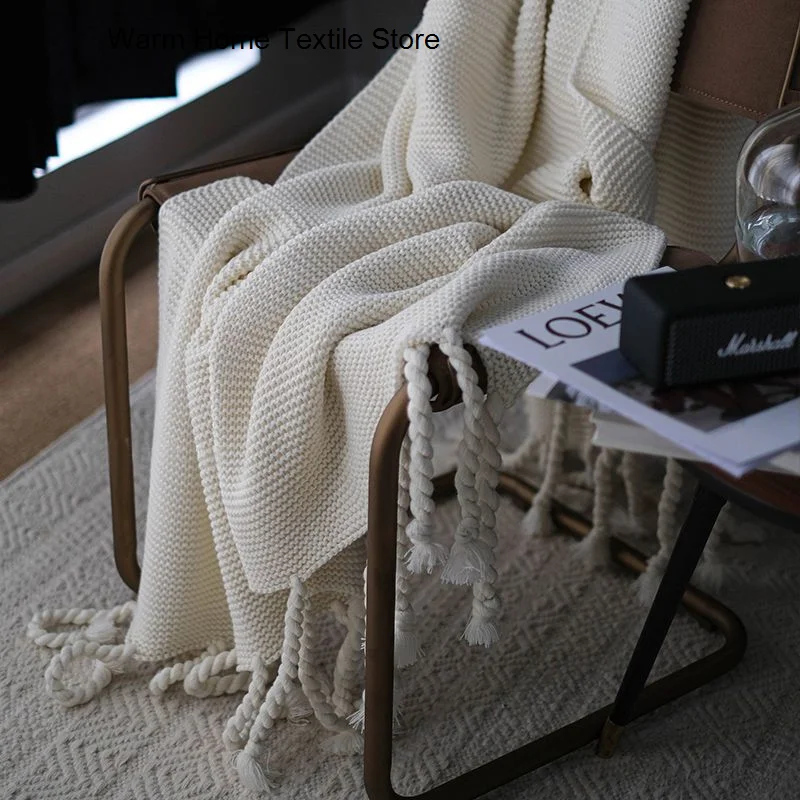 

Solid Color Thick Tassel Braid Warm Knitted Wool Blanket Blanket Sofa Cover Plush Throw Nap Blanket Decorative Home Bedding