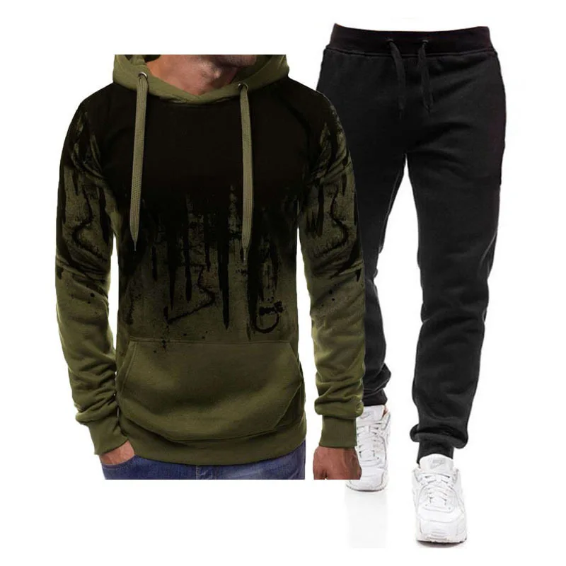 Spring Autumn Sweatshirt Men's 2023 New Leisure Hooded Sports Suit Mens Gradient Sportswear Suit Outdoor Suit Casual Suit