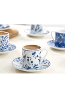 english home bella porcelain 6 pcs coffee cup pad 80 ml navy blue turkish coffee cup and cup plate hand labor and artistic