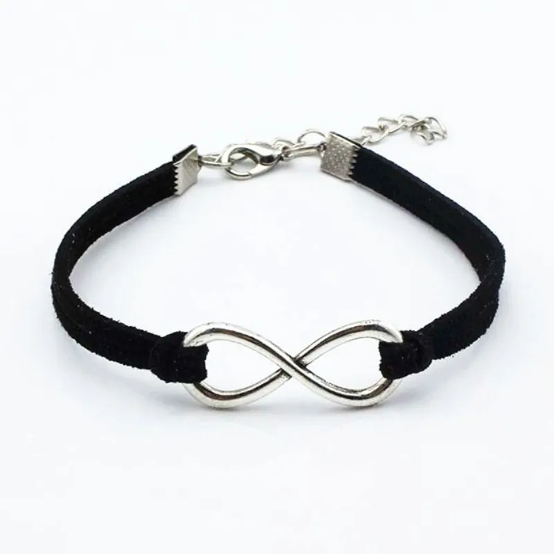 

Silver Plated Bracelets Leather Infinity Luck 8 Bracelets Women Charm Bangle Jewelry Gifts with Delicate Box