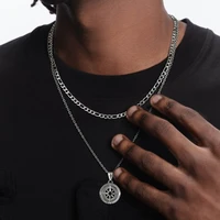 vnox cool fashion compass pendant necklaces for menstainless steel double layered cubanropefigaro chain collar jewelry gift