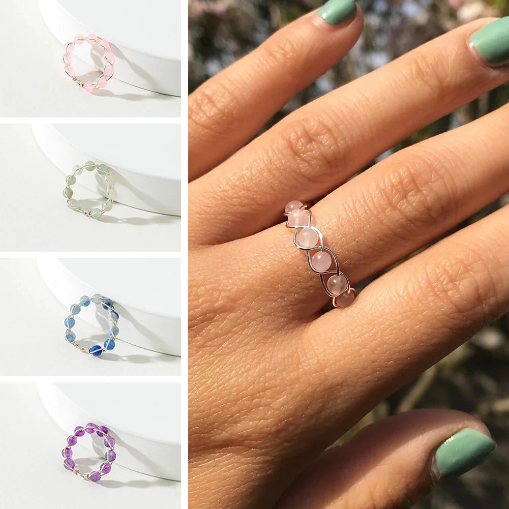 

2022 Summer New Trend Natural Crystal Stone Bead Ring Men's and Women's Handmade Beaded Bohemian Style Jewelry Gift Accessories