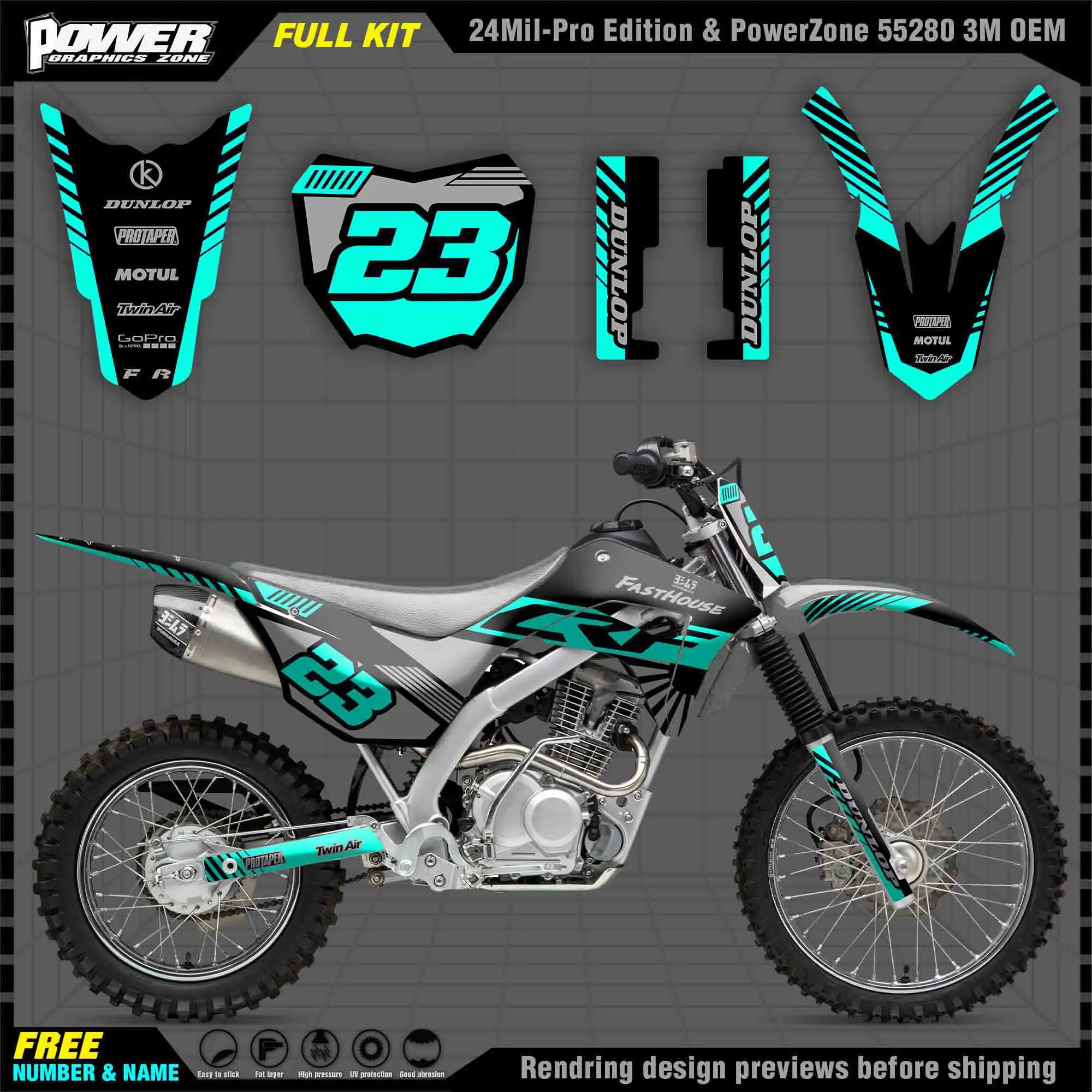 

PowerZone Custom Team Graphics Backgrounds Decals 3M Stickers Kit For Honda 19-21 CRF 125F 004