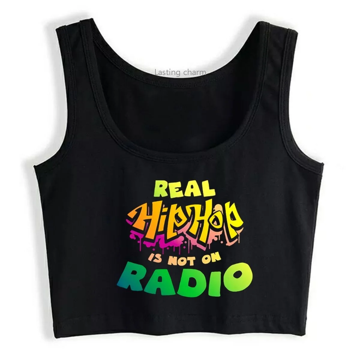 

Real hip hop is not on radio rap crop top women's premium slim fit top