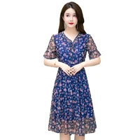 summer chiffon dress 2022 casual short sleeve v neck floral print dresses elegant party dress dress 5xl women clothing