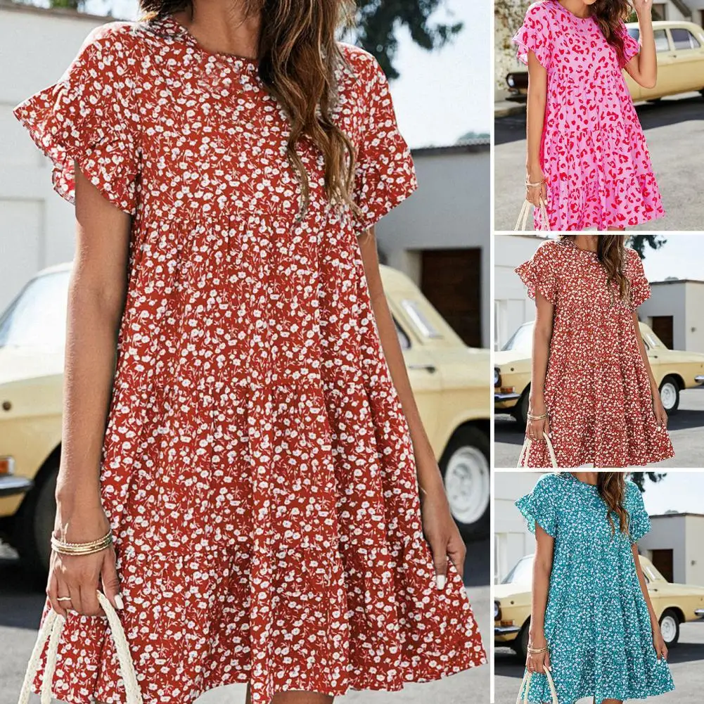 

Women Dress Sweet Stretchy Polyester Floral Print Summer Dress for Vacation