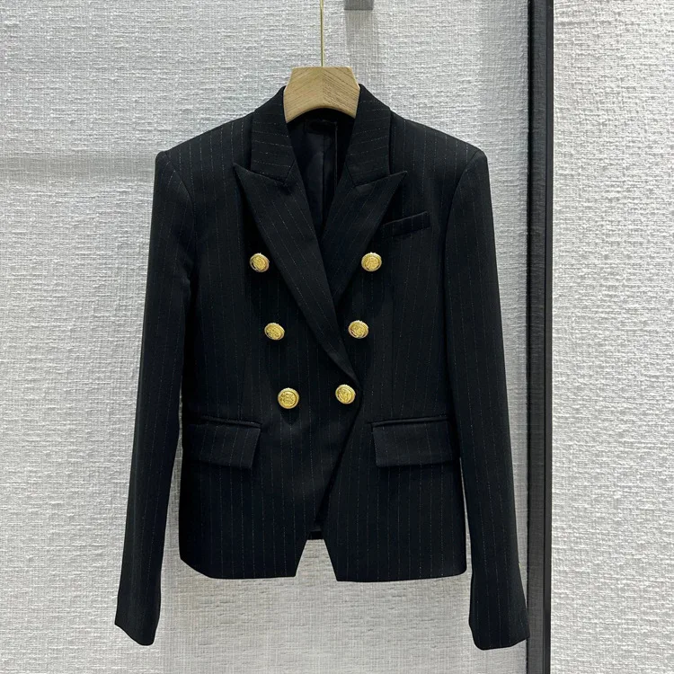 

2023 высококачественный Ретро Модный приталенный и тонкий двубортный костюм в полоску, осенний Новый стиль