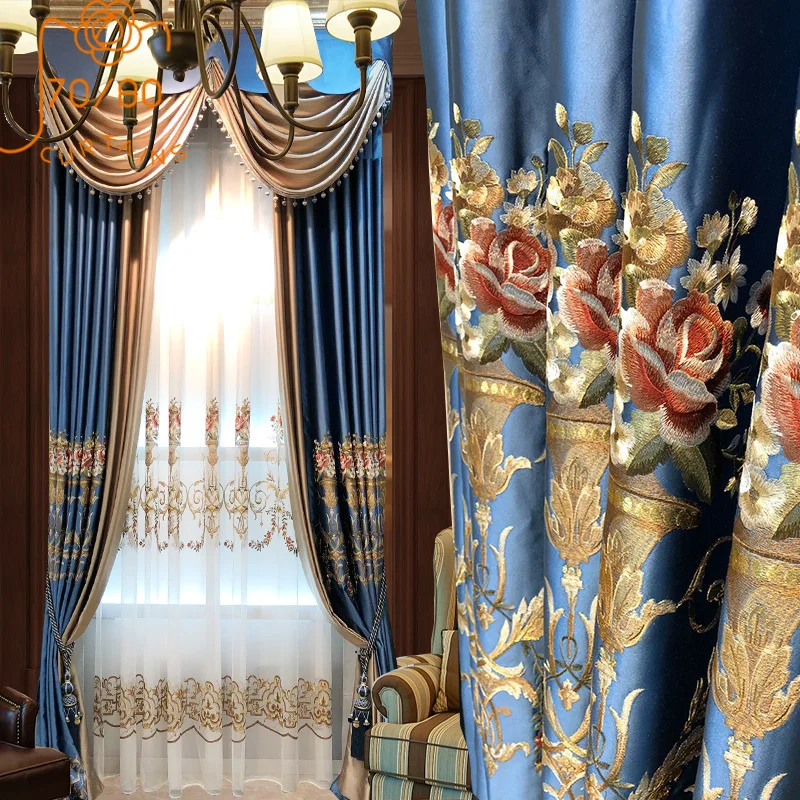 New High-end Chinese Embroidery Imitation Silk Splicing Curtains for Living Room and Bedroom Customized Products