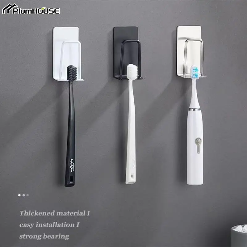 

1Pc Self-adhesive Wall Mount Stainless Steel Toothbrush Holder Punchfree Toothpaste Organizer Mouthwash Cup Stand Bathroom Tool