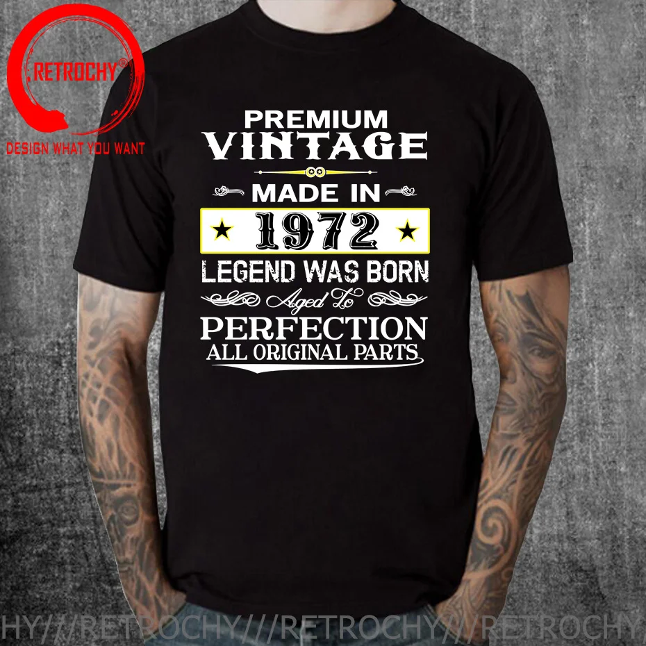 

Premium Vintage Made In 1972 T Shirt men Born in 1972 50Th Year Old Birthday Age Present Gift Tricolor Tees Simple Nice For Guys