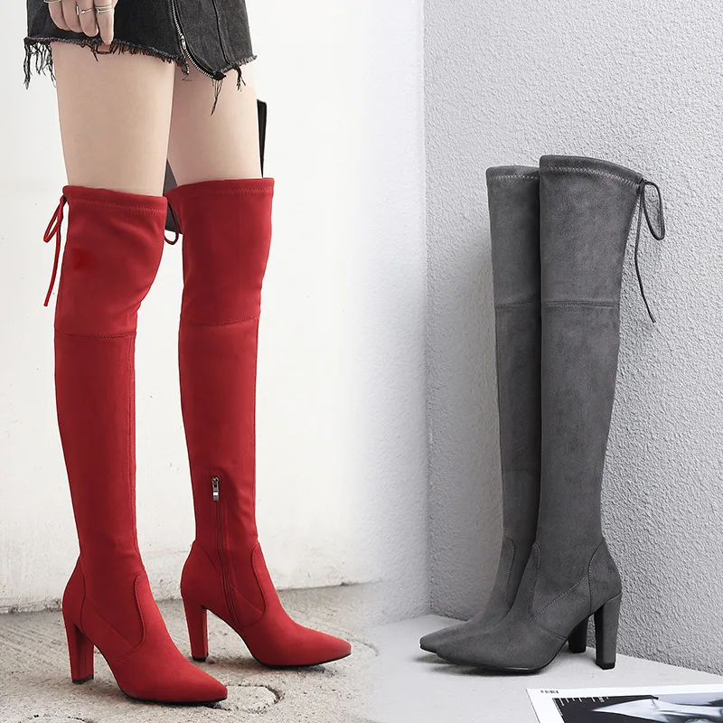 

2022 Stretch Cashmere Winter High Boots Sexy Party Boots Fashion Ladies Boots Suede Shoes Women Over Knee High Heels