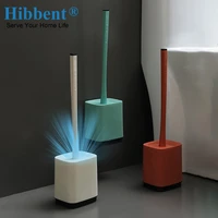 hibbent wall mounted tpr toilet brush household long handle soft rubber toilet cleaning brush with base bathroom cleaning tool