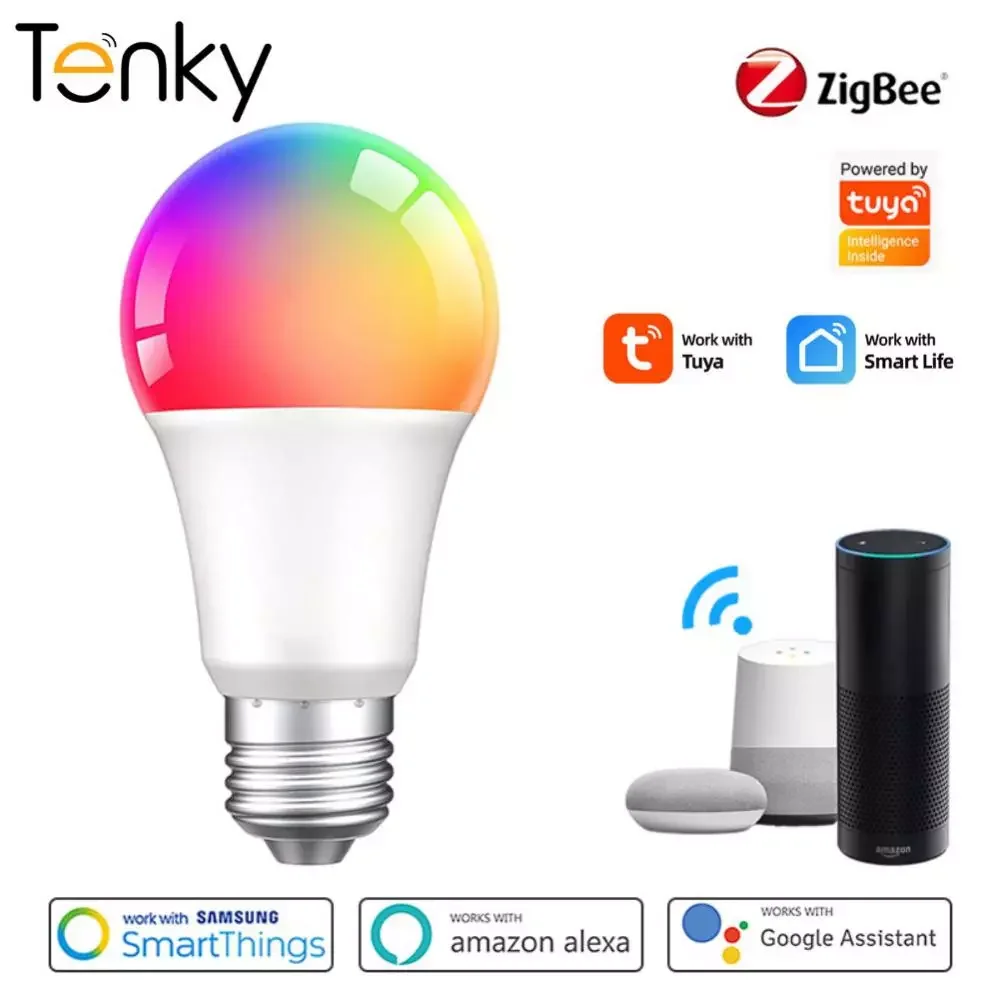 

Умная Светодиодная лампа Zigbee E27, приглушаемый светильник с управлением через приложение, работает с Alexa Google Home, 12 Вт 15 Вт 18 Вт RGBCW