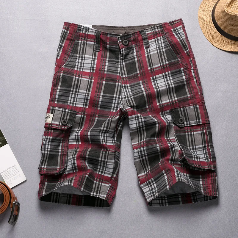 

New Summer 100% Cotton Plaid Casual Shorts Men High Quality Cargo Men Shorts Beach Male Shorts High quality Plu Size 29-38