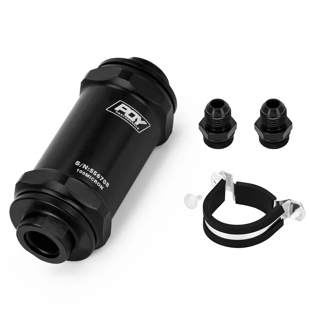 

Фильтр PQY черный AN6 / AN8 / AN10 со встроенным топливным фильтром E85, этанол с элементом из нержавеющей стали 100 микрон и наклейкой PQY