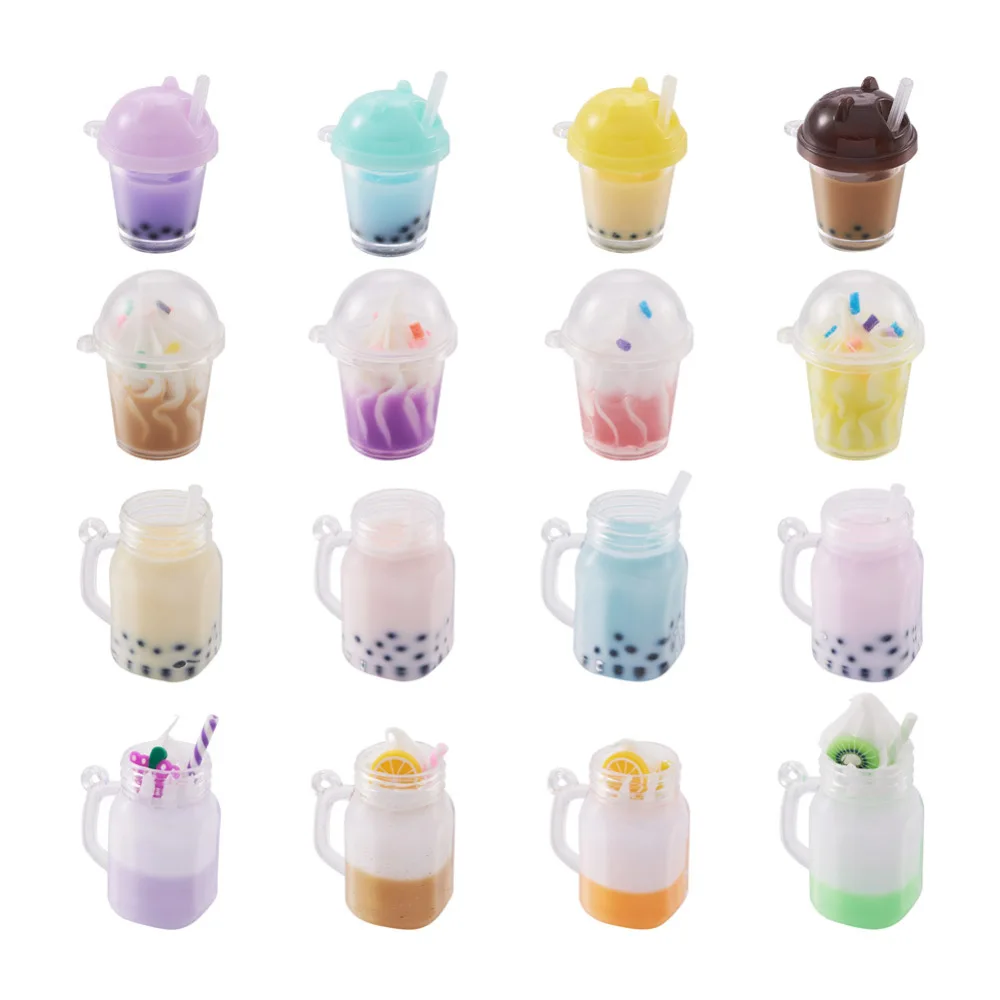 32pcs/Bag Imitation Bubble Tea & Ice Cream Resin Pendants Mixed Color for Cute necklace jewelry keychains DIY making decor