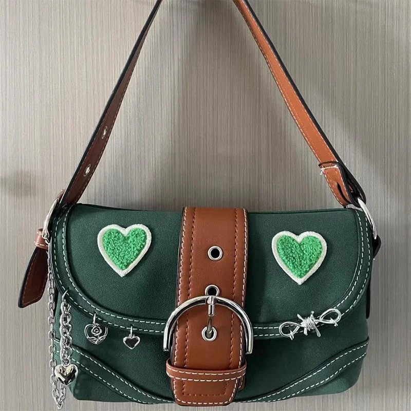 

Винтажная зеленая женская сумка Y2k с верхними ручками, модная брендовая новая сумка, трендовая дизайнерская женская сумка через плечо с жемчужной цепочкой, 2023