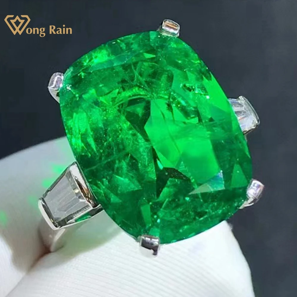 

Wong Rain Real 9K White Gold 3EX Oval Cut VVS 11.2CT Cultivate Emerald Created Moissanite Diamond Ring Gift with GRC Certificate