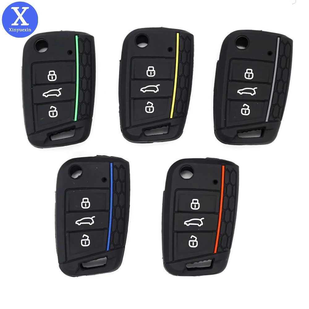 

Xinyuexin Silicone Car Accessories Key Case Cover for Vw Golf 7 Tiguan Skoda Octavia A7 Fob for Seat Ateca Polo FR Key Holder