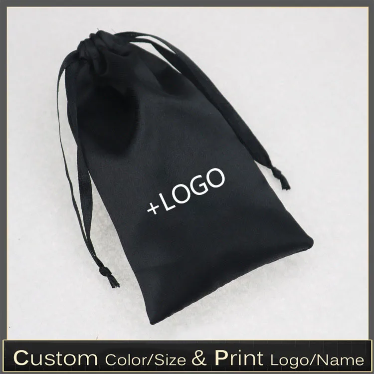 Satin Bags for Packaging Hair Jewelry Cosmetic Soft Silk Drawstring Storage Pouches Cloth Shoes Dustproof Sachet Print Logo 10p