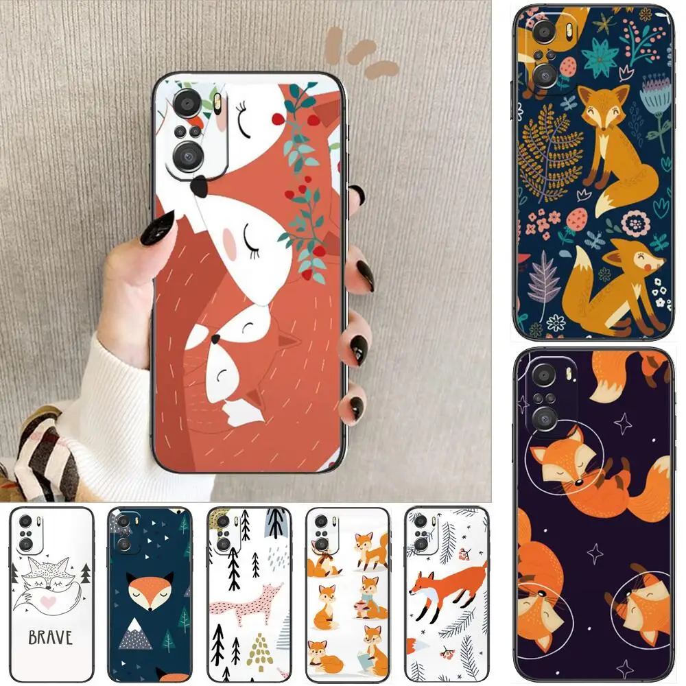 

Cartoon Fox Animal For Xiaomi Redmi Note 10S 10 9T 9S 9 8T 8 7S 7 6 5A 5 Pro Max Soft Black Phone Case