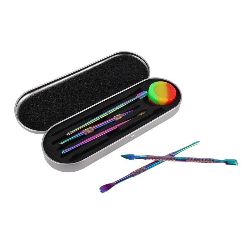 

6 Pcs Wax Carving Tool Set, Stainless Steel Double-Sized Tools With Silicone Container Jar And Metal Case, Rainbow Color