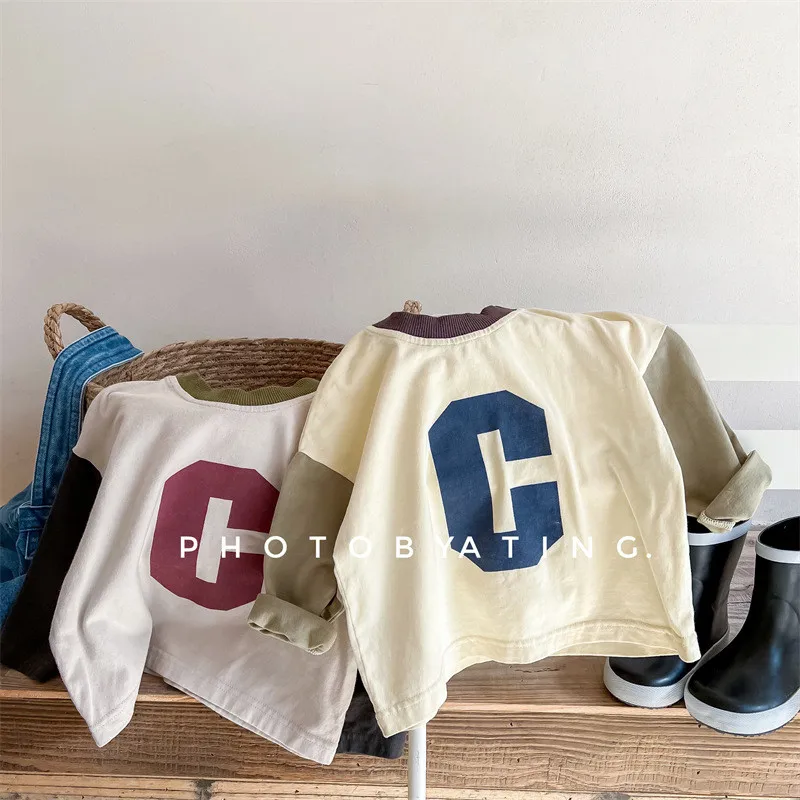 

2022 Spring Autumn Baby Girls Cute Letter O-neck Tops Kids Boys Long Sleeve Fashion T-shirt Children Toddler Tees Clothes 2760