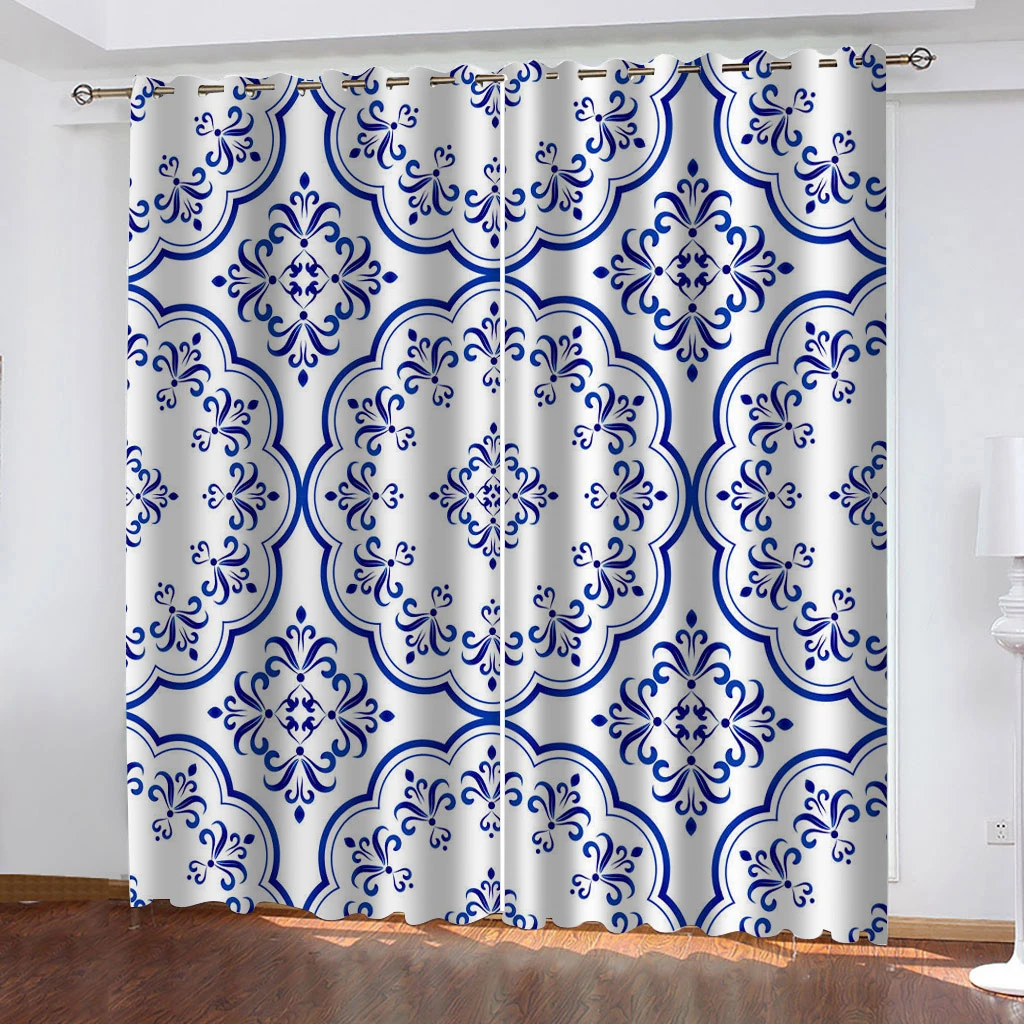 Шторы с богемным узором декоративные занавески синего золотого желтого цветов