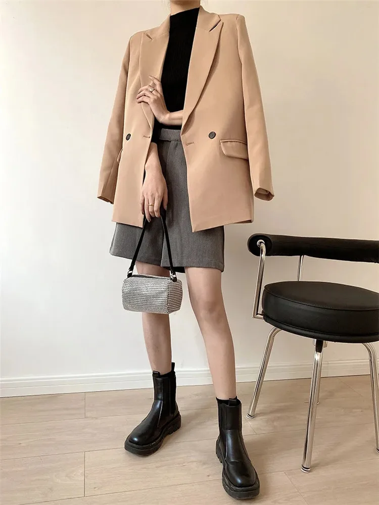 

Women Chic Office Lady Double Breasted Blazer Vintage Coat Fashion Notched Collar Long Sleeve Ladies Outerwear Stylish Tops