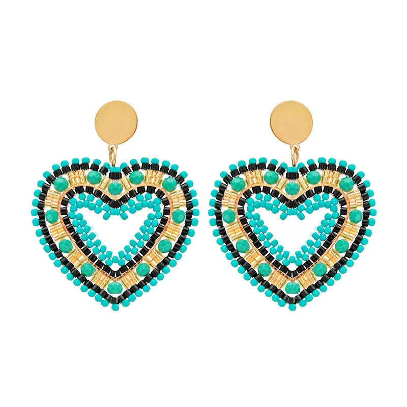 Серьги из бисера Сердце Зеленый Выдалбливают Богемия Оригинальность Кристалл