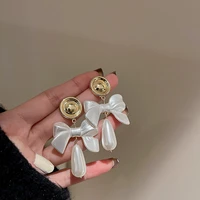 french temperament niche design bow pearl water drop earrings for women korean fashion earring daily birthday party jewelry gift