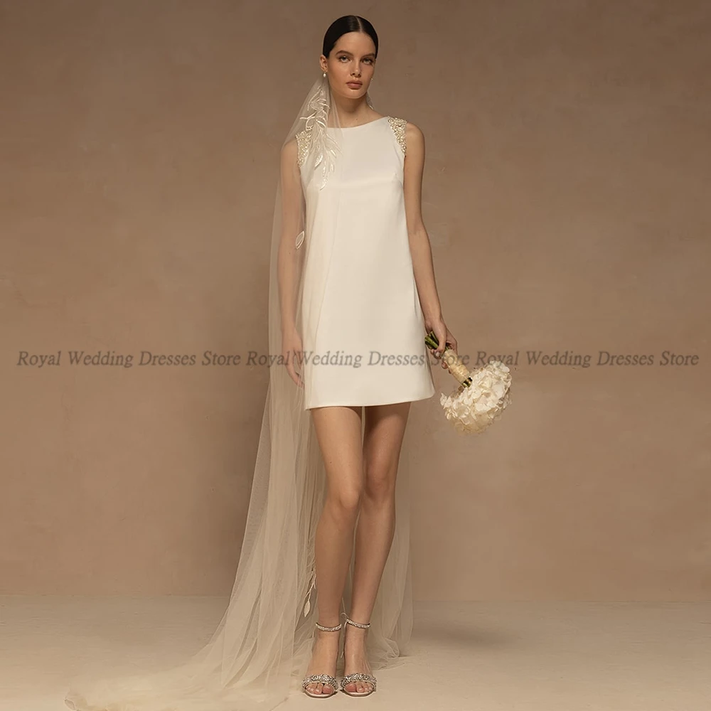 

Женское ТРАПЕЦИЕВИДНОЕ свадебное платье, мини-платье с круглым вырезом, расшитое бисером, до колена, лето 2022