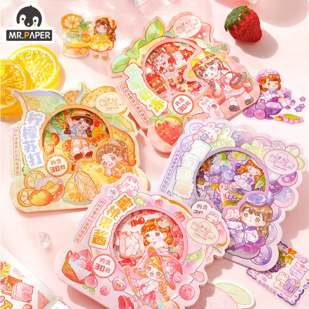 

Mr.Paper 4 Style Cartoon Girl Kawaii Stickers Fruit Series Waterproof PET Stickers Handbook DIY Decoration Material Stationery