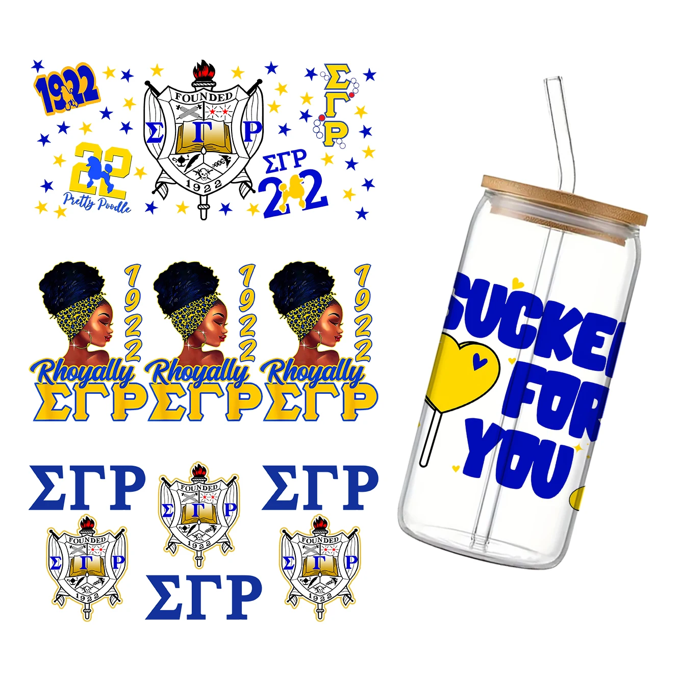 Фото 11x24 см Sorority Mixed SgRho Phi Beta Sigma For Libbey 16oz Банка Стекло 3D Водонепроницаемый УФ DTF Кофе Банка Wrap Libbey Glass Wrap №1