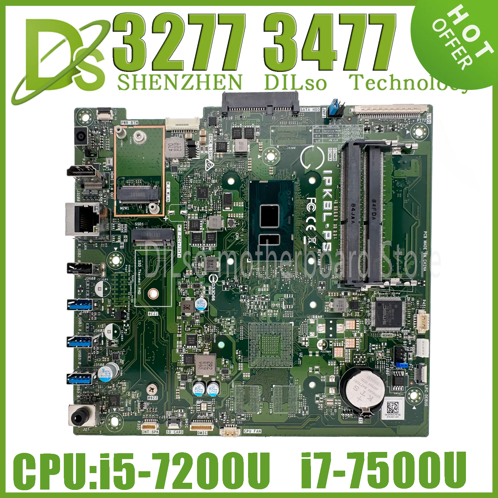 

KEFU IPKBL-PS материнская плата для Dell Inspiron 3277 3477 настольная материнская плата i5-7200U i7-7500U CPU UMA 100% протестированная Быстрая доставка
