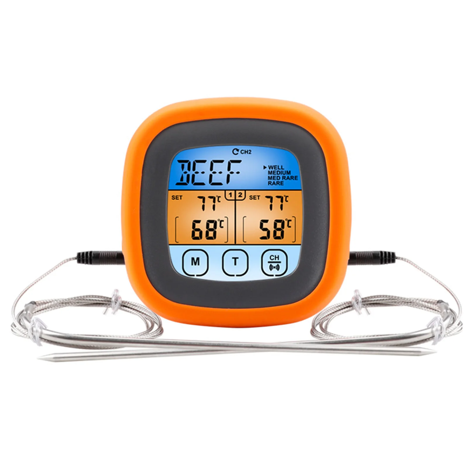 

Thermograph Meat Thermometer 1pcs 2 Probes 3.15x1.18in 8x3cm Alarm Backlight Digital Meat Magnetic Temperature