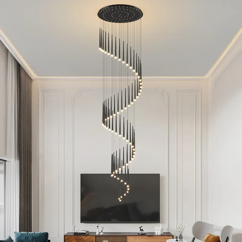 

Modern LED Luxury Staircase Chandeliers for Duplex Building Living Room Hall Villa Ring Stair Decor Hanging Pendant Light Lustre