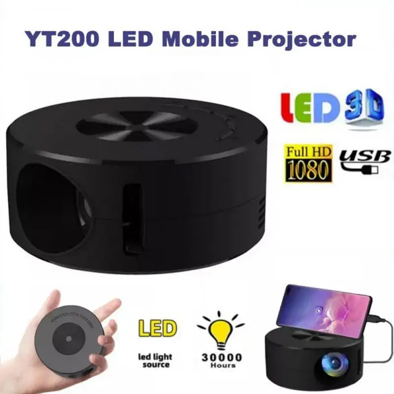 

Mini Led 1920*1080 Resolution Mobile Video Projector Yt200 Screen Projector Home Theater Media Player 30000 Hours Portable Yt200