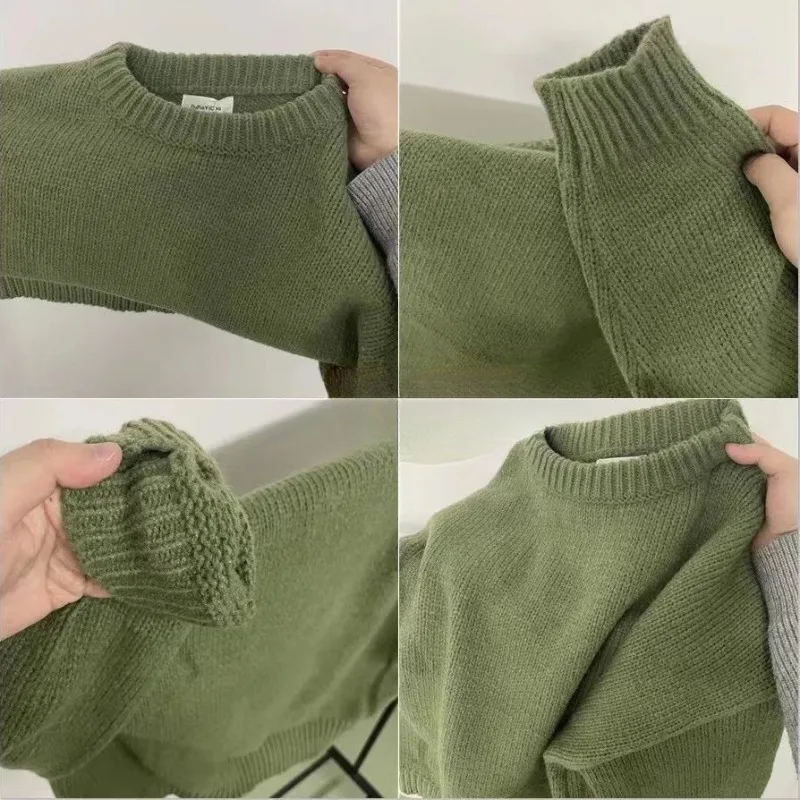 gaga Vintage Sweter Kobiety Jesień Zima Moda O Szyja Odzież wierzchnia Solidny Luźny Pulower Prosty Casual Dzianina Damski