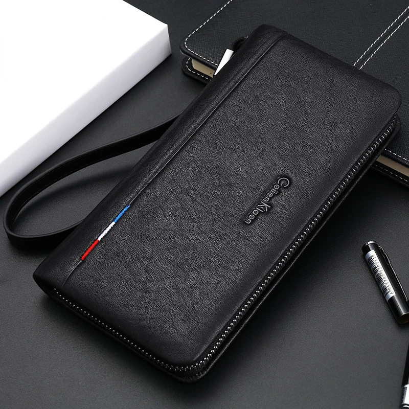 2022 New Business Men Wallet Long Genuine Solid color Leather Clutch Wallet Purse Male Top Quality soft cowhide Coin Pouch