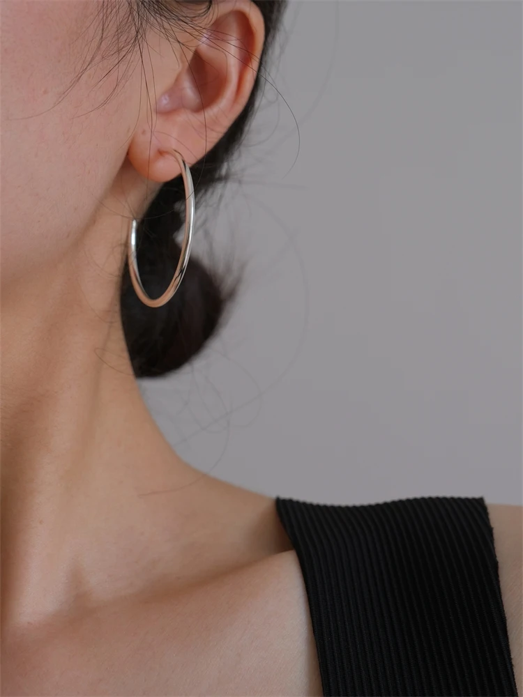 Thin Earrings Minimalist Retro Gold Big Ring Cold Sle Silver Needle Europea...