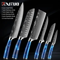 xituo kitchen knife set blue resin handle stainless steel chef knife sharp japanese santoku knives slicing boning bread knife