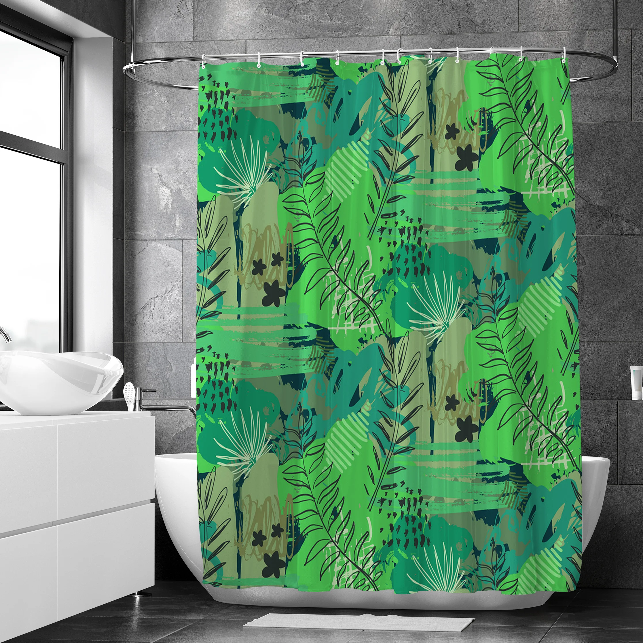 Free Shipping Tropical Green Plant Leaf Cactus Waterproof Bathroom Curtain Waterproof Bath Curtain Shower Curtain With 12 Hook