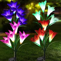 solar garden lights with bigger lily flowers outdoor waterproof 7 color changing flower lights for patio pathway yard decor