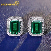 sace gems 100%925 sterling silver 68mm synthetic emerald stud earrings for women sparkling wedding party fine jewelry wholesale