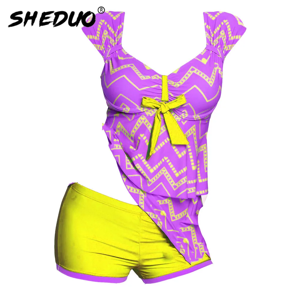 Фото SHEDUO 2022 новый сексуальный купальник из двух частей с цветочным принтом с оборками купальники с зазубринами женский купальный костюм Пляжная... №4