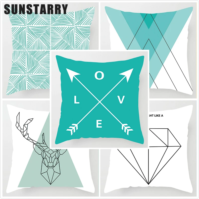 

Чехол в скандинавском стиле с искусственными стразами, украшение в виде оленя, декоративные наволочки, квадратные синие декоративные навол...