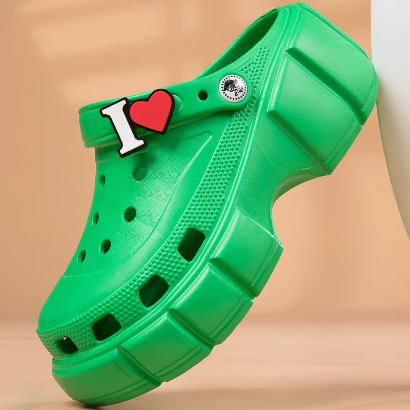 

Туфли женские на высоком каблуке, садовая обувь с дырками, модная верхняя одежда, сандалии на толстой платформе, для ванной комнаты, домашни...