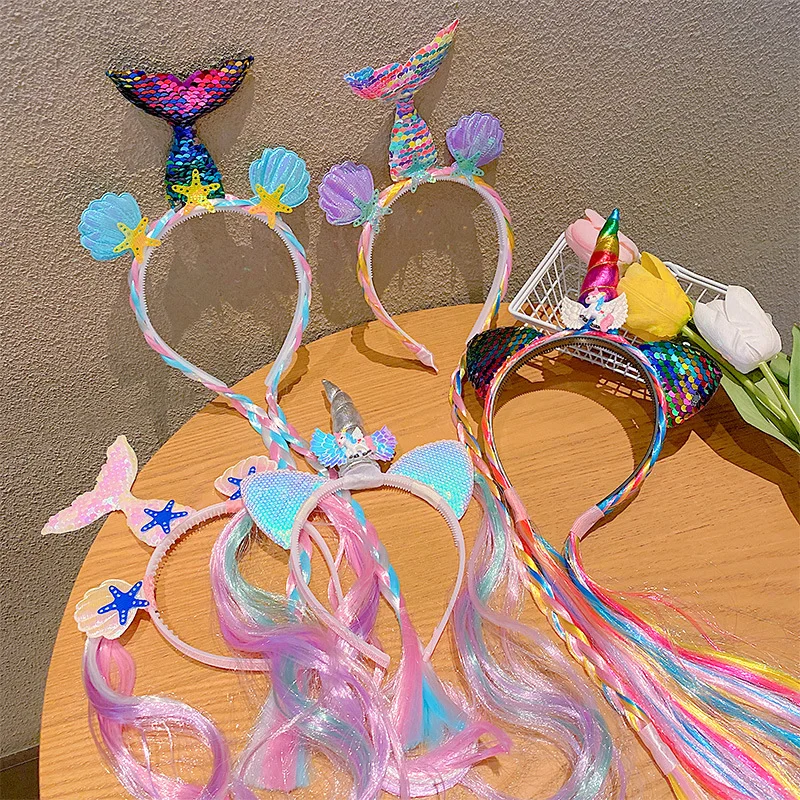 

Kawaii Costume Cosplay Headband Wig Braids Cute Cartoon Unicorn Cat Ears Hair Bands Scrunchie for Girls Children Birthday Party