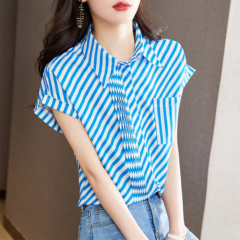 Женская одежда повседневные свободные рубашки летние новые шикарные голубые и